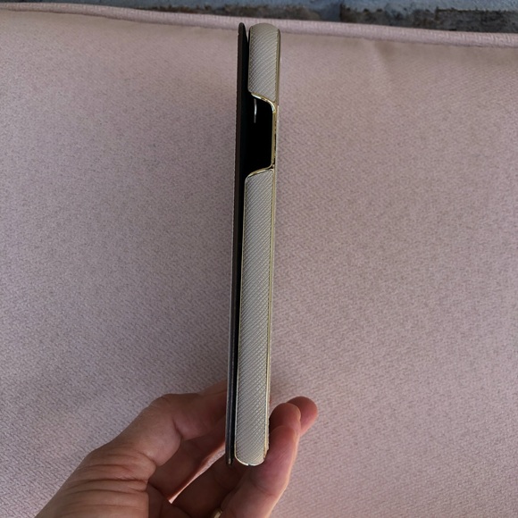 kate spade new york Wrap Folio Tan Grayish Case Gold Logo iPhone XR - Picture 6 of 11